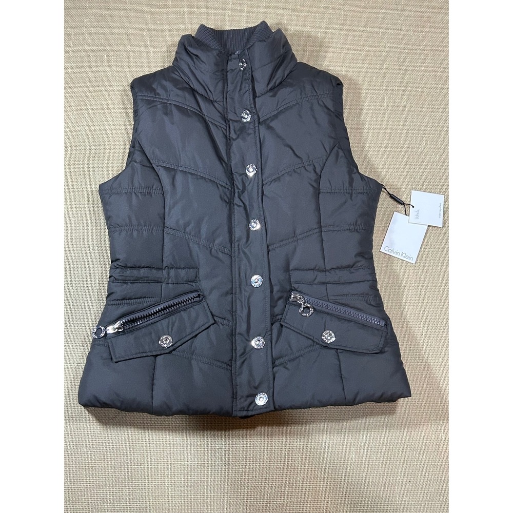 Calvin Klein Womens Black Puffer Vest Water Repellent Quilted CW201306 Small